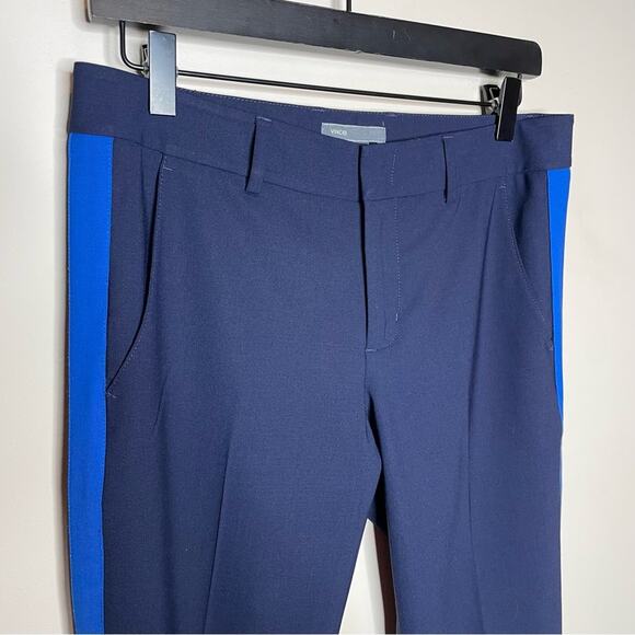 VINCE navy & blue side stripe crepe stretch wool ankle pants size 4 - Picture 4 of 6